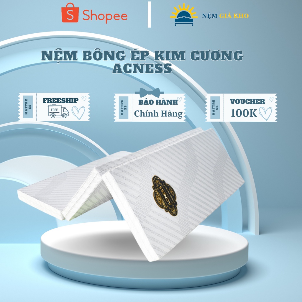 Nệm Bông Ép Kim Cương Acness Chính Hãng, Bảo Hành 10 Năm - Giao màu ngẫu nhiên
