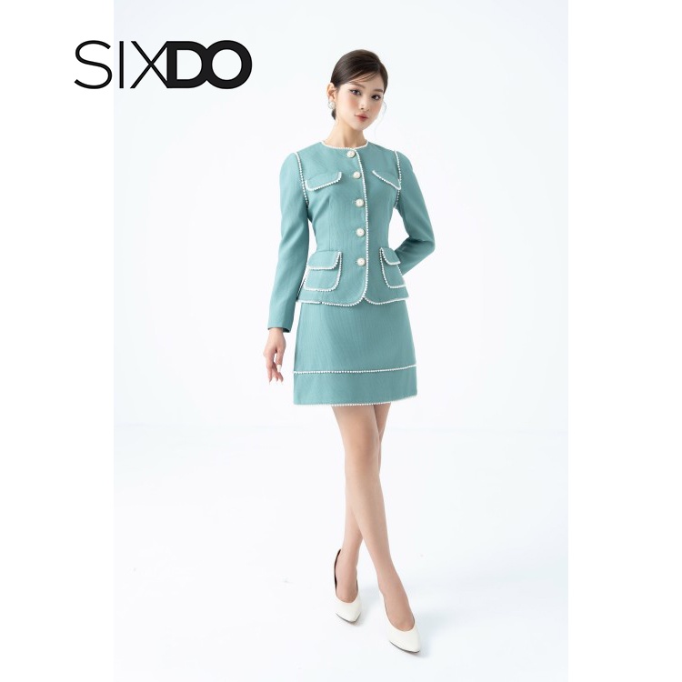 Chân váy thô xanh mint phối viền ren thời trang SIXDO