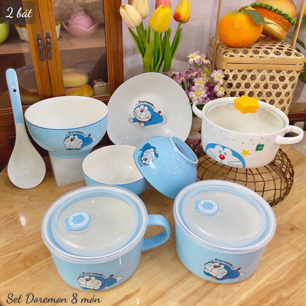 Bộ Bát Đĩa Doraemon - Chén Dĩa Sứ Decor Dễ Thương Bát Ăn Cơm Đẹp Cao Cấp