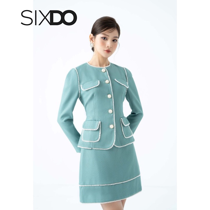Áo vest nữ dài tay phối viền ren thời trang SIXDO (Mint Long Sleeves Raw Vest)