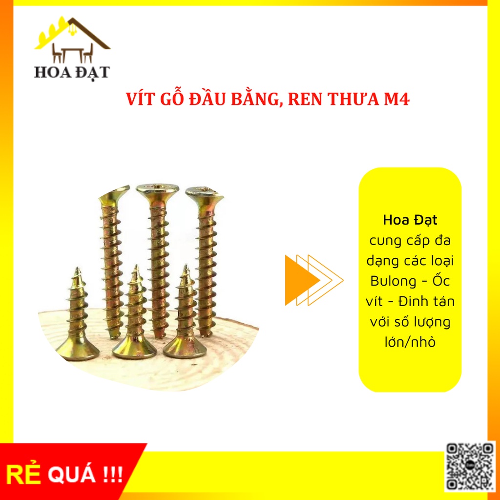 Vít gỗ đầu bằng ren thưa M4 bảy màu, nhiều kích thước - Bịch 1kg
