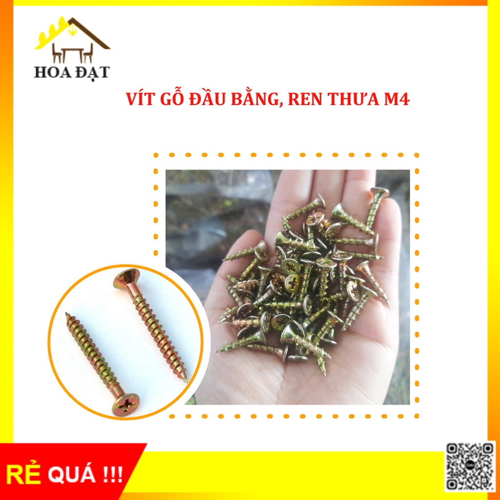Vít gỗ đầu bằng ren thưa M4 bảy màu, nhiều kích thước - Bịch 1kg