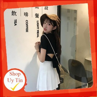 [SẴN- ĐEN] ÁO CROPTOP DÂY THẮT LƯNG