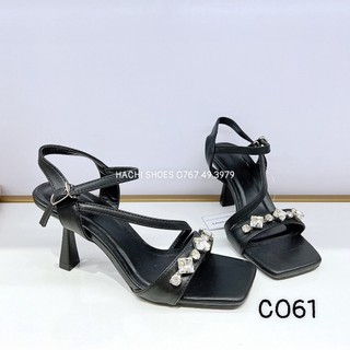 Giày sandal cao gót quai ngang đính đá cao 5cm c061- hachi shoes