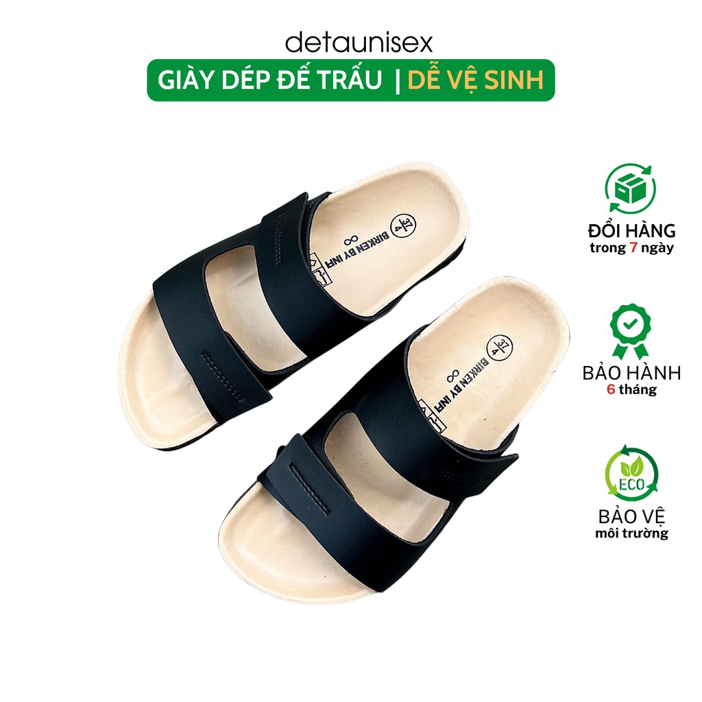 Dép Birken đế trấu nam 2 quai ngang Detaunisex lót si kem - DETA25D