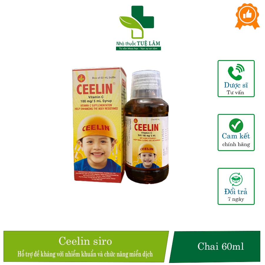 CEELIN 60ml hỗ trợ bổ sung vitamin c, tăng đề kháng với nhiễm khuẩn và chức năng miễn dịch ở trẻ sơ sinh và trẻ em