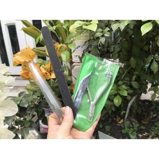Combo kềm nghĩa cắt da bằng inox mã d.205 + dũa sắt mài sẵn + 1 dũa giấy