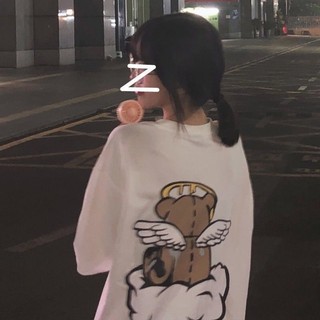 Áo Thun Cotton Tay Ngắn Dáng Rộng In Họa Tiết Hoạt Hình Thời Trang Cho Nữ