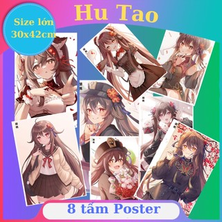 Hu Tao khổ lớn combo 8 tấm tranh poster anime game genshin impact cực chất