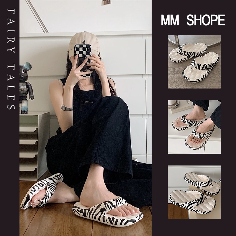 Dép Xỏ Ngón Mùa Hè Bằng Eva Chống Trượt Họa Tiết Ngựa Vằn Phong Cách Đường Phố Cá Tính Cho Nữ