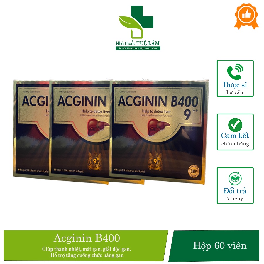 Viên uống giải độc gan Acginin B400 hộp 60 viên tăng cường chức năng gan tốt cho người uống nhiều rượu bia, vàng da