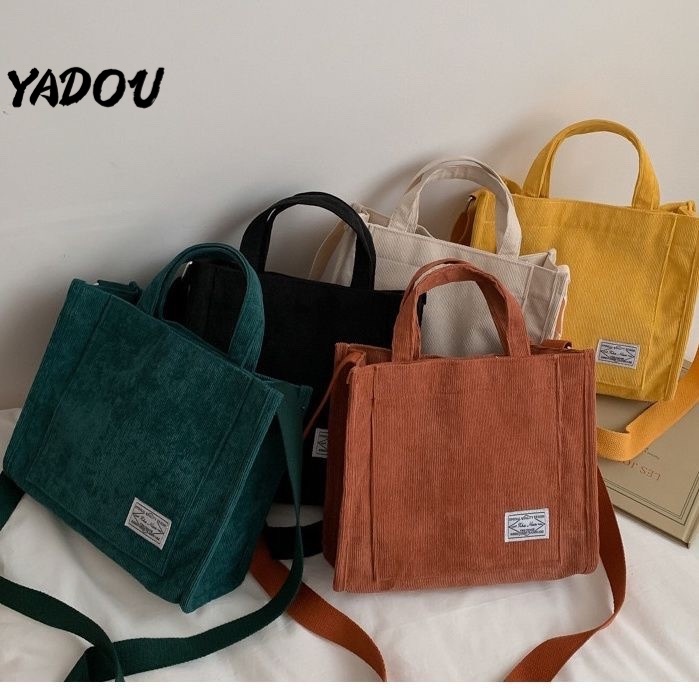 Túi đeo vai YADOU chất liệu cotton canvas thân thiện với môi trường phối khóa kéo thời trang cho nữ