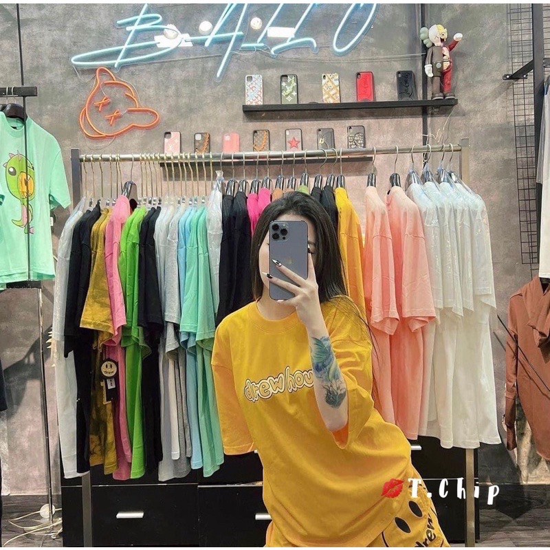 Áo Phông Tay Lỡ Hình DREW Cực Hót Form Rộng, Áo Thun Nữ Basic Chất Cotton Đẹp