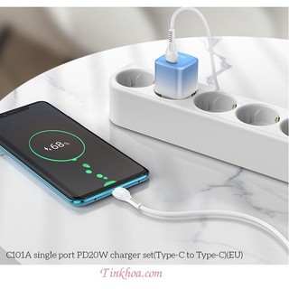 -bộ cóc + cáp sạc nhanh type c 3.4a 20w hoco c101a
