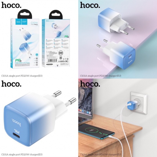(Hỏa Tốc HCM)-Bộ cóc + cáp sạc nhanh Type C 3.4A(Max) 20W HoCo C101A