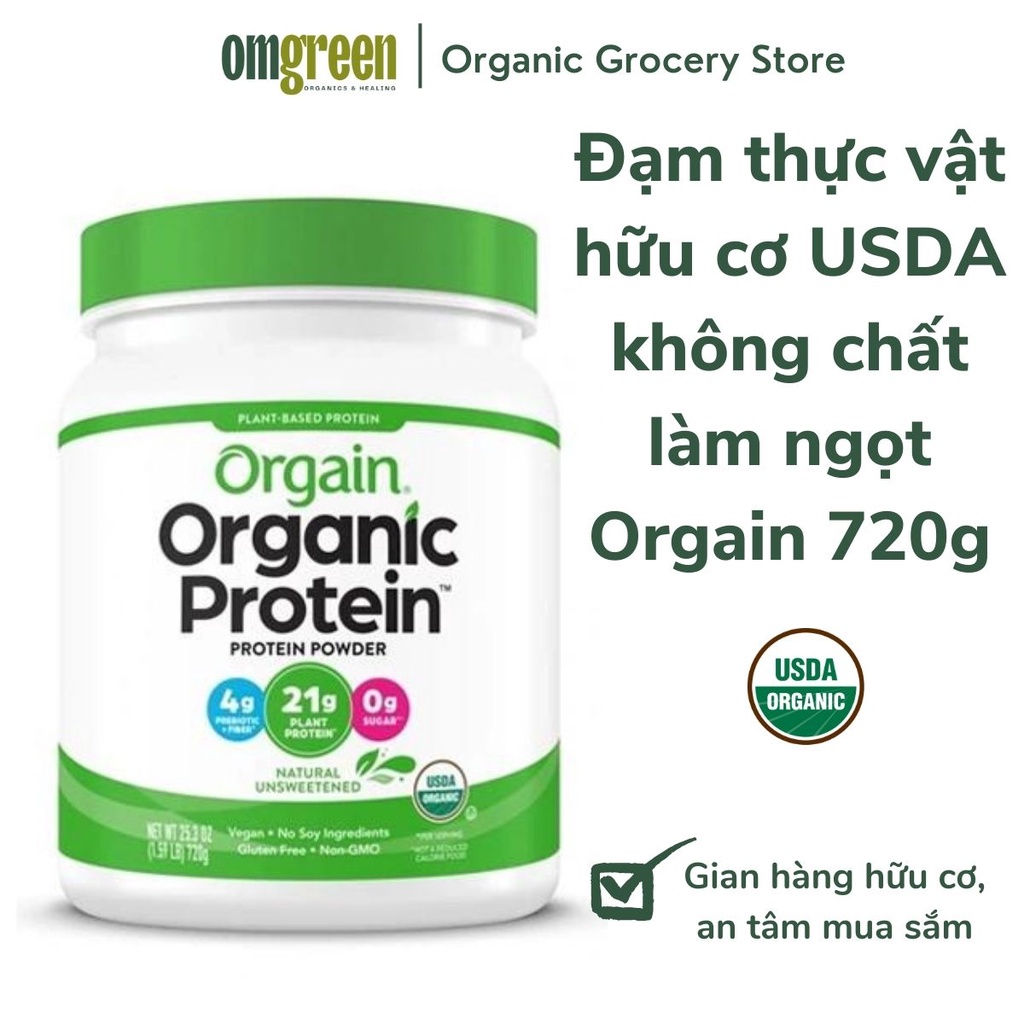 Đạm thực vật/Protein thực vật và Superfoods hữu cơ không đường hộp 720g và 462g Orgain chứng nhận USDA