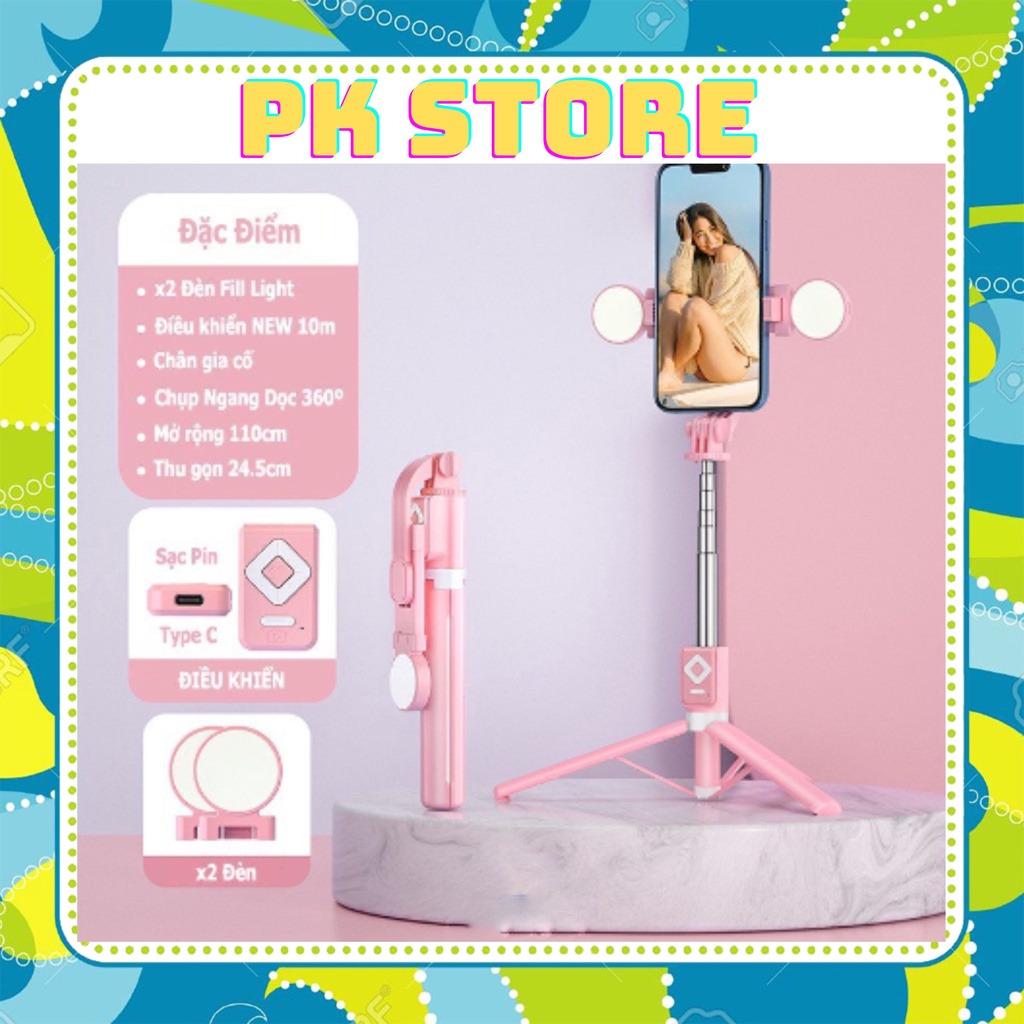 Gậy chụp ảnh 3 chân B11S thế hệ mới, có đèn led trợ sáng, selfie chụp hình, nút bluetooth điều khiển từ xa