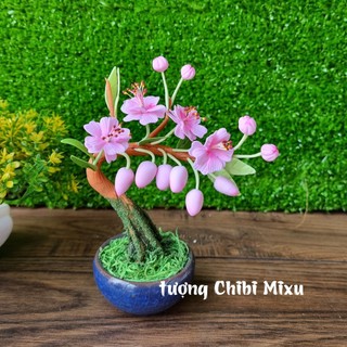 Chậu hoa Đào 10 cánh dáng nghiêng bằng đất sét Nhật