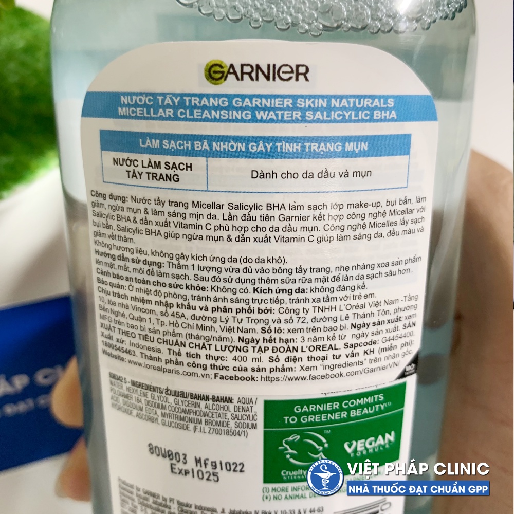 Tẩy trang sạch sâu cho mọi loại da Garnier Micellar Water 400ml
