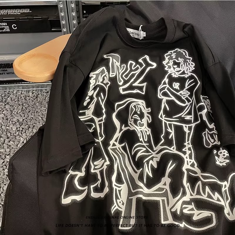 Áo Thun Tay Ngắn Cổ Tròn Dáng Rộng In Hình Sách Truyện Tranh Phong Cách Harajuku Thời Trang Cho Nam Và Nữ Size M-5XL