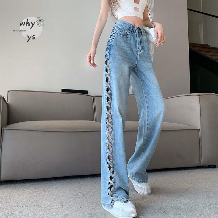 Quần Jean Ống Rộng Lưng Cao Thời Trang Xuân Hè Cho Nữ