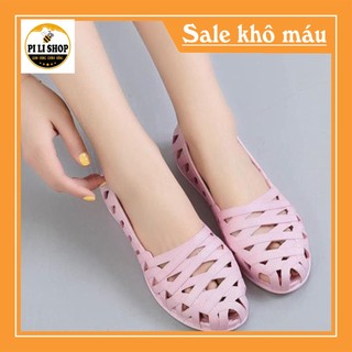 giày nữ đi mưa đan ô nhựa dẻo không thắm nước chông trơn trượt kiểu dáng trẻ trung