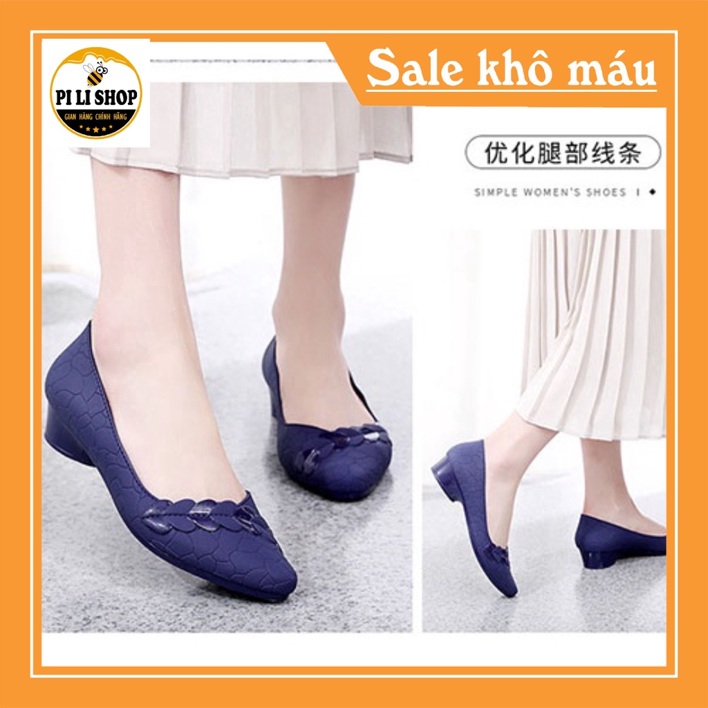 Giày nữ,giày búp bê lá họa tiết trái tim nhựa dẻo không thấm nước