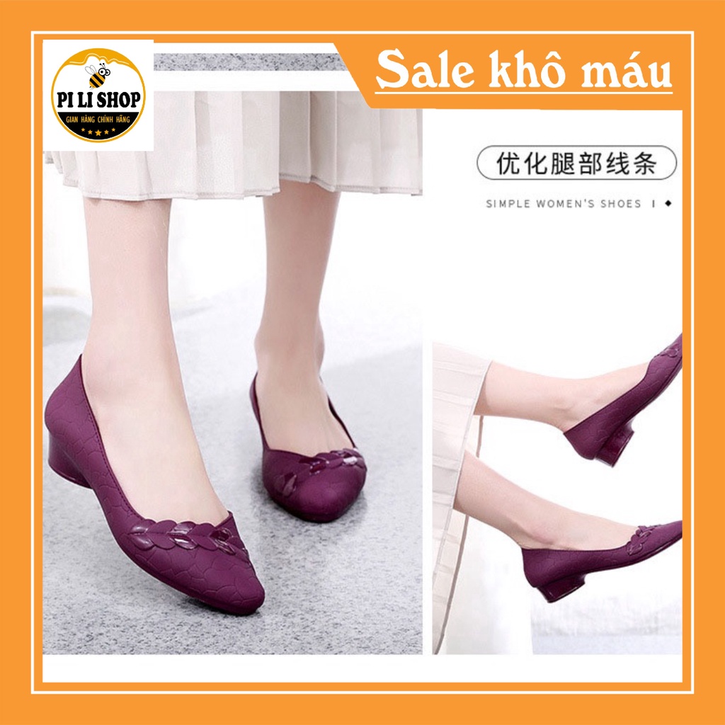 Giày nữ,giày búp bê lá họa tiết trái tim nhựa dẻo không thấm nước