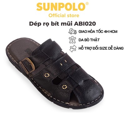[Tặng dép da bò đơn từ 1299k] Dép Nam Bít Mũi Da Bò SUNPOLO ABI020 Có Big size 44 45