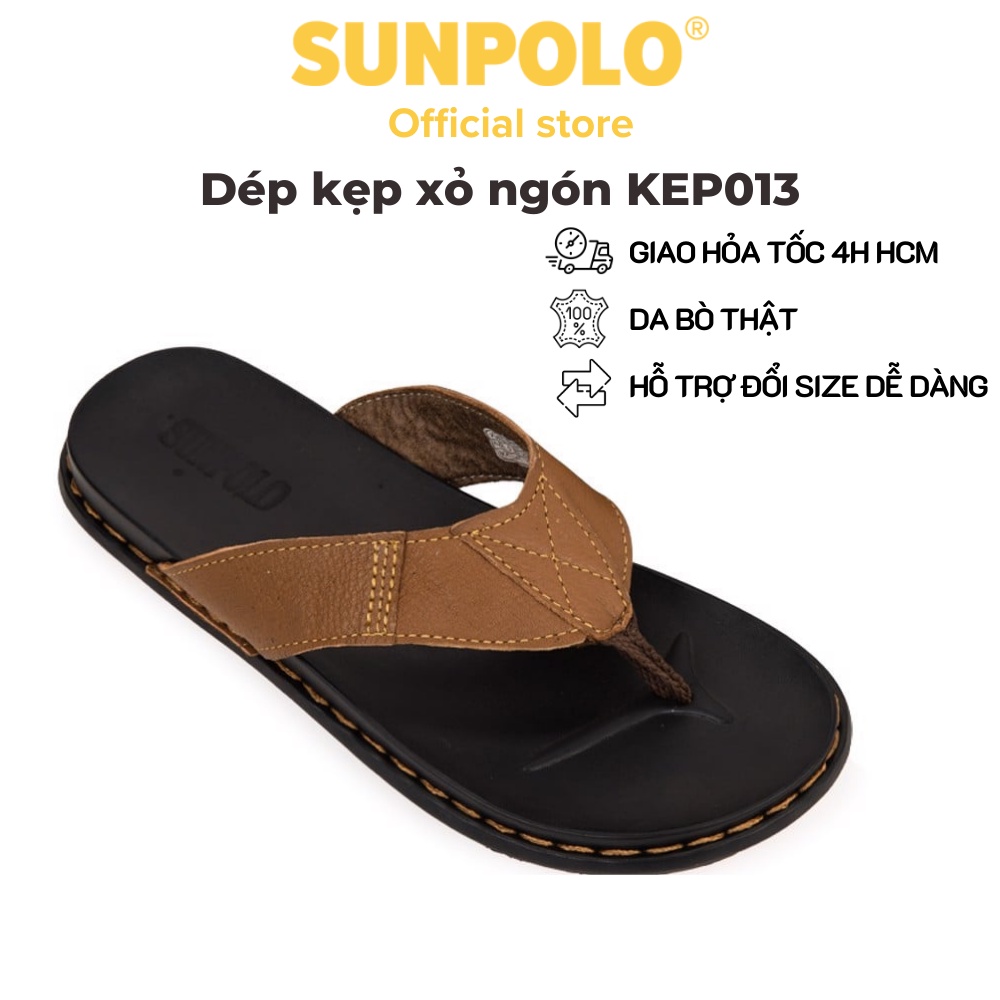 Dép kẹp xỏ ngón nam da bò đế cao su may khâu SUNPOLO KEP013