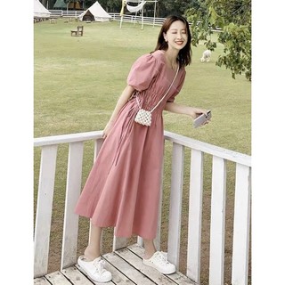 Đầm cổ vuông rút eo 2 màu (kèm hình thật)