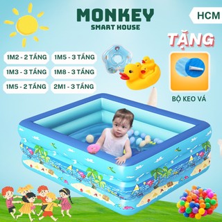 Bể bơi phao cho bé, hồ bơi cho bé bơm hơi tại nhà 3 tầng nhiều kích thước chất liệu cao cấp có đế chống trượt an toàn