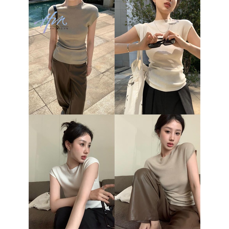 Áo Thun Tay Ngắn Cổ Cao Ôm Dáng Phong Cách Xuân Hè Mới Cho Nữ