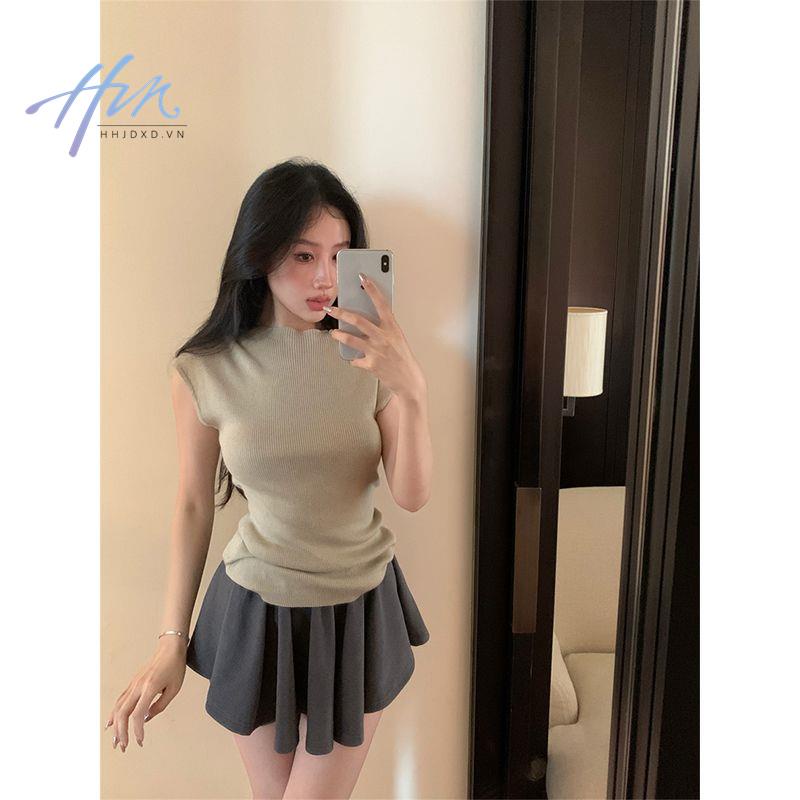 Áo Thun Tay Ngắn Cổ Cao Ôm Dáng Phong Cách Xuân Hè Mới Cho Nữ
