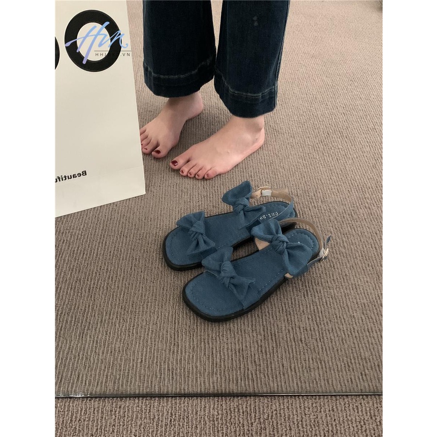 Giày Sandal Đế Bằng Hở Ngón Đính Nơ Thời Trang Mùa Hè Hàn Quốc 2023