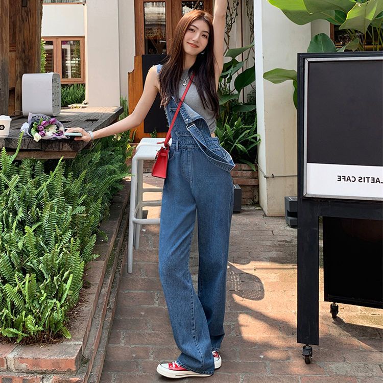 * Qu * Qu n Y m Quần Yếm Denim Dáng Rộng Phong Cách Hàn Quốc Xuân Thu Cho Nữ