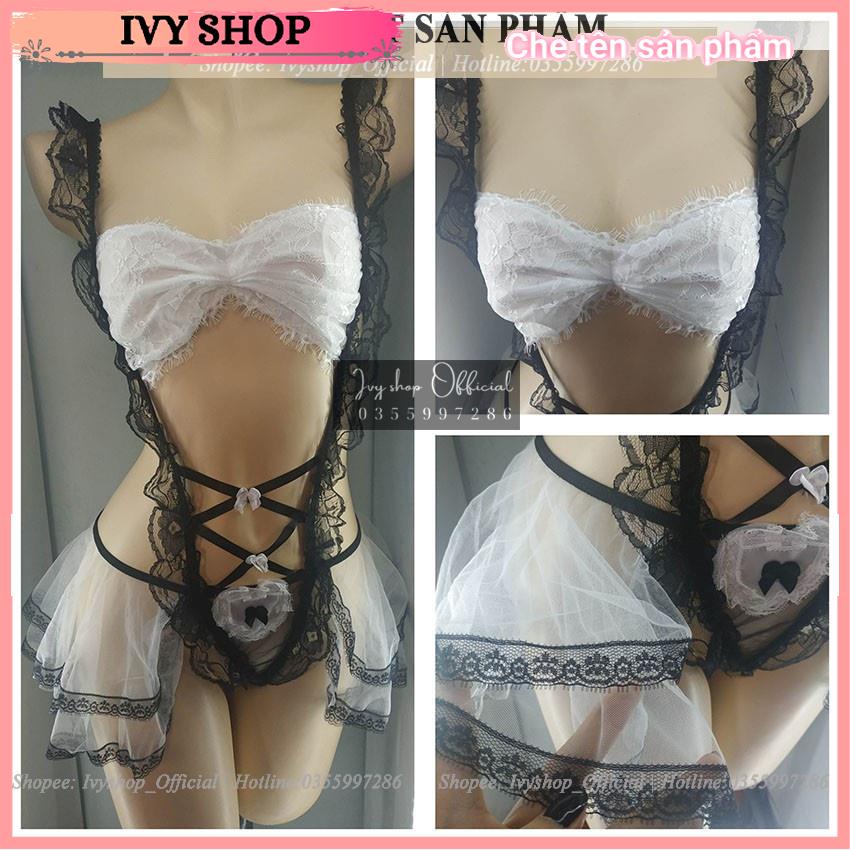 Cosplay Hầu Gái Sexy _ HGBD Xanh Có Đệm Và HGD004 Ren không đệm ngực - Ivyshop