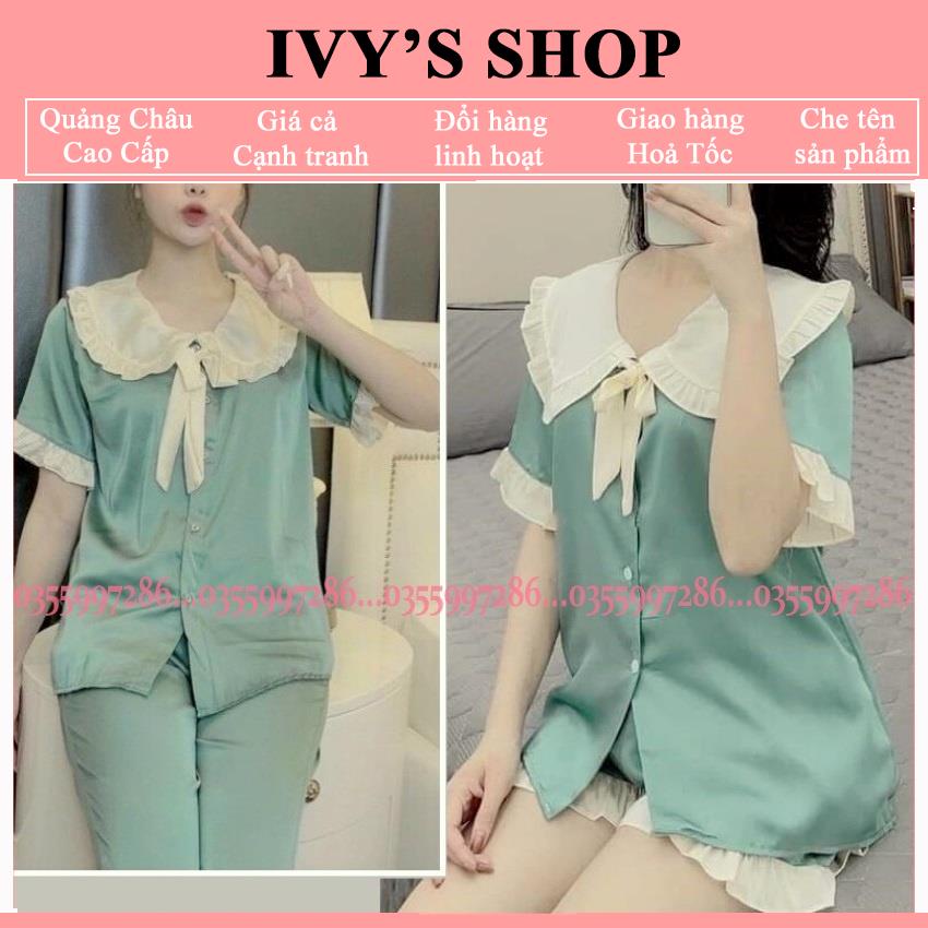 Bộ ngủ nữ pijamas bèo tiểu thư Bộ đồ mặc nhà Phi, Satin hoặc kate thái freesize tới 60kg Ivyshop