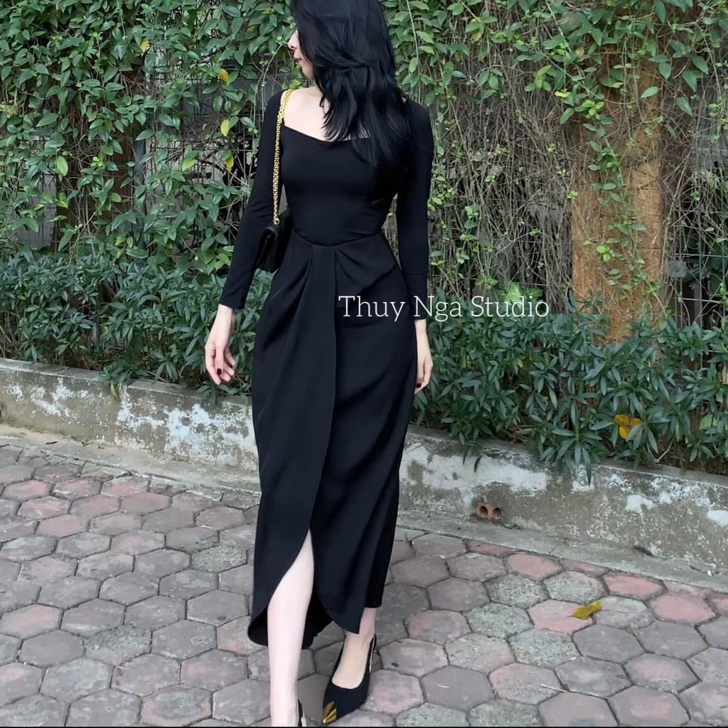Chân Váy Xẻ Tà Dáng Dài 𝗧𝗛𝗨𝗬 𝗡𝗚𝗔 𝗦𝗧𝗨𝗗𝗜𝗢 Thiết Kế Chất Chéo Hàn Sang Chảnh