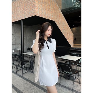 [RÁCH STORE] Đầm Suông - 501 - Cổ Sen - Nút Bọc - Cột Eo - Tay Phồng