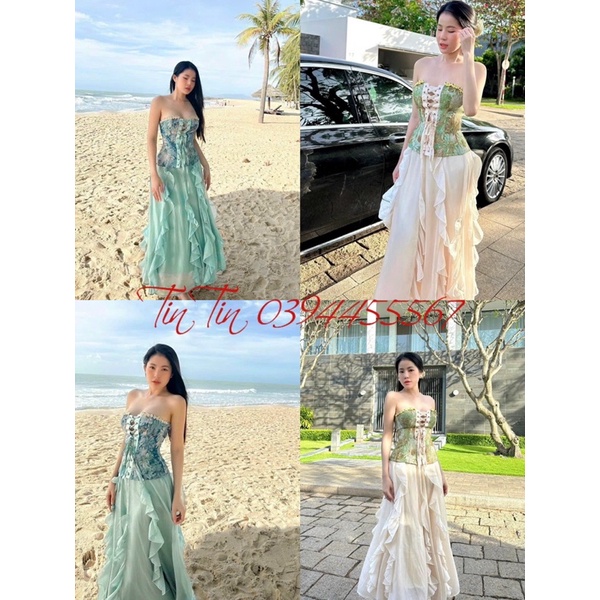 Set Đầm Maxi Đi Biển ,Váy Đi Chơi Gấm Hoạ Tiết Thêu Thổ Cẩm Chân Váy Bèo Vintage Nàng Thơ Chill Loại cao cấp