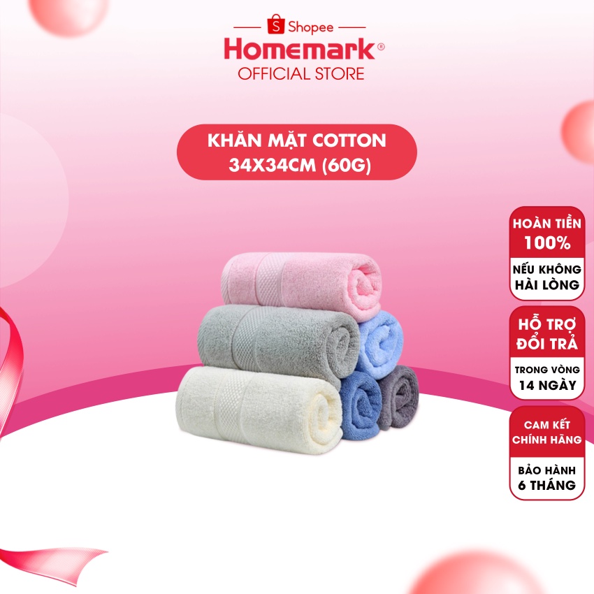 Khăn mặt cotton cao cấp Homemark cho gia đình khách sạn thấm hút tốt, bông tự nhiên mềm mại phù hợp mọi làn da nhạy cảm