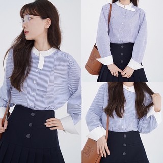 𝗻𝗮𝗮𝗺𝗮𝗵. Áo sơ mi nữ dài tay cổ tàu cách điệu