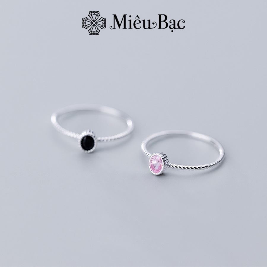Nhẫn bạc nữ Miêu Bạc đá đơn màu đen, hồng basic chất liệu bạc 925 phụ kiện trang sức nữ MN08