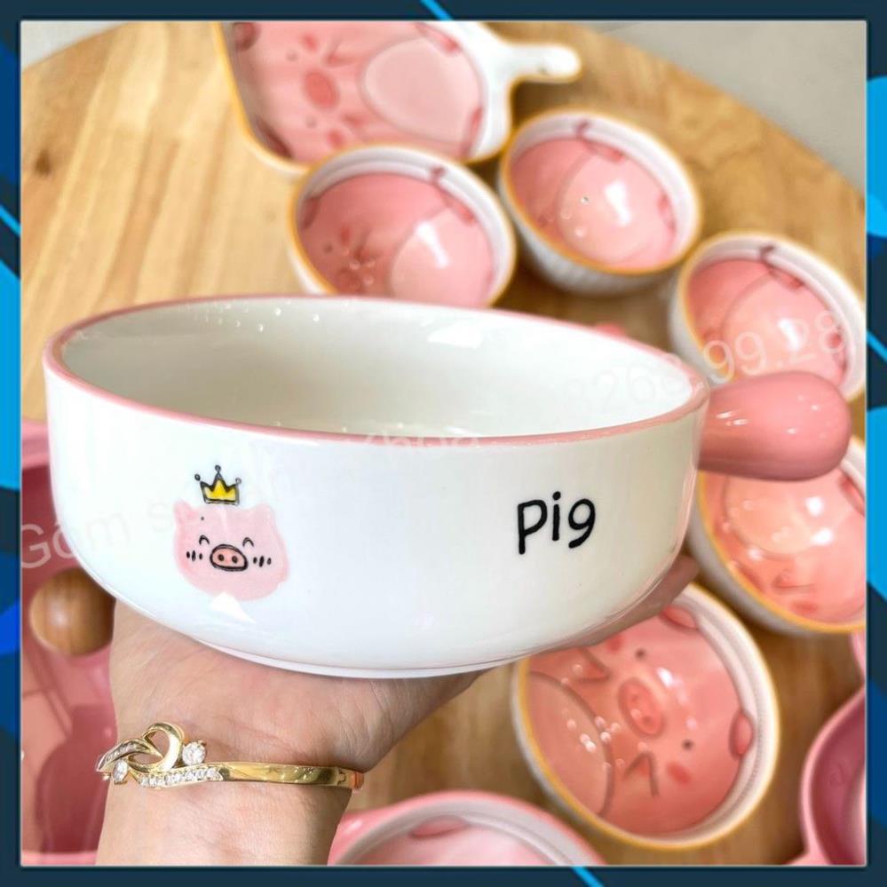 Set Chén dĩa sứ Bát ăn cơm Đĩa sứ Dễ thương Decor sét heo hồng 15 món xinh yêu cho gia đình trẻ.