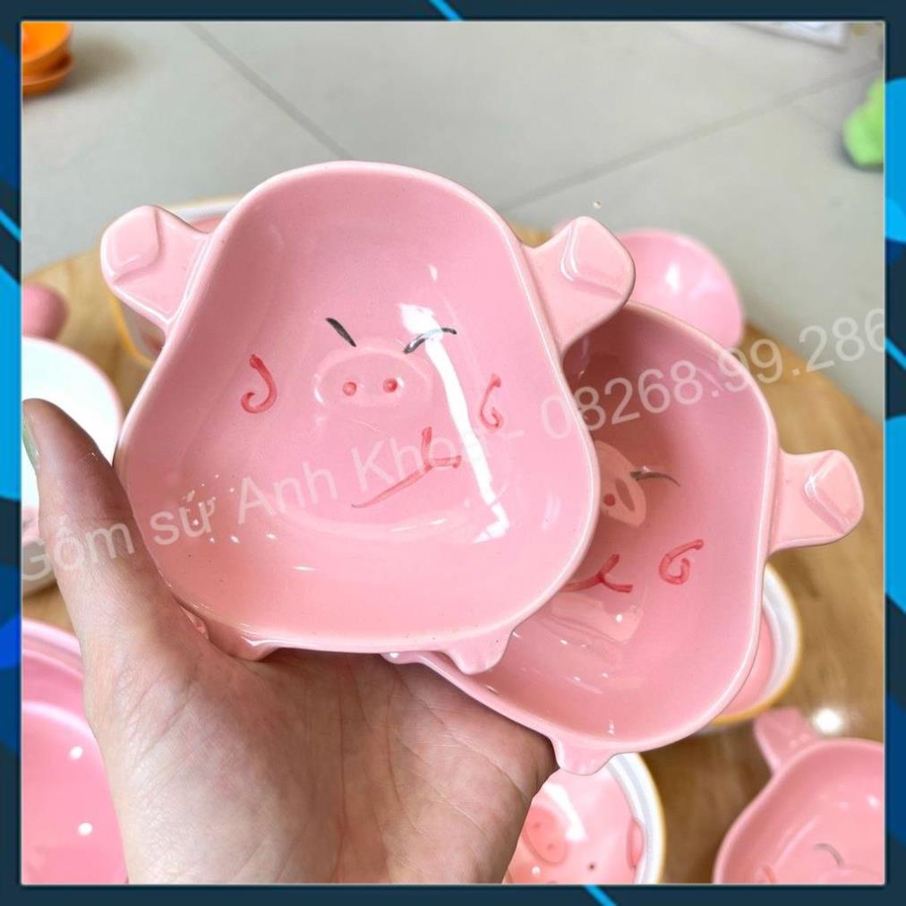 Set Chén dĩa sứ Bát ăn cơm Đĩa sứ Dễ thương Decor sét heo hồng 15 món xinh yêu cho gia đình trẻ.