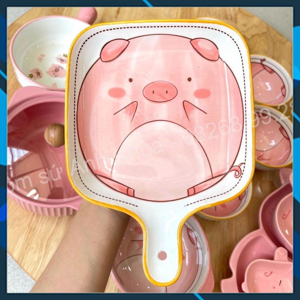Set Chén dĩa sứ Bát ăn cơm Đĩa sứ Dễ thương Decor sét heo hồng 15 món xinh yêu cho gia đình trẻ.