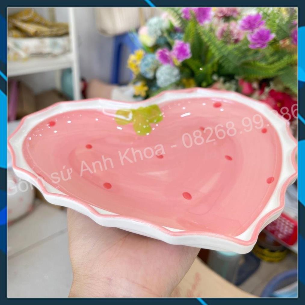 Set Chén dĩa sứ Bát ăn cơm Đĩa sứ Dễ thương Decor Bộ dâu hồng trang trí món ăn cực đẹp.