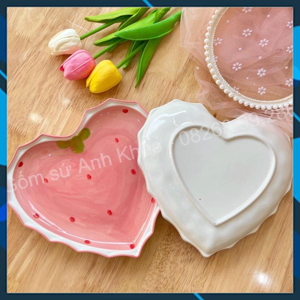 Set Chén dĩa sứ Bát ăn cơm Đĩa sứ Dễ thương Decor Bộ dâu hồng trang trí món ăn cực đẹp.