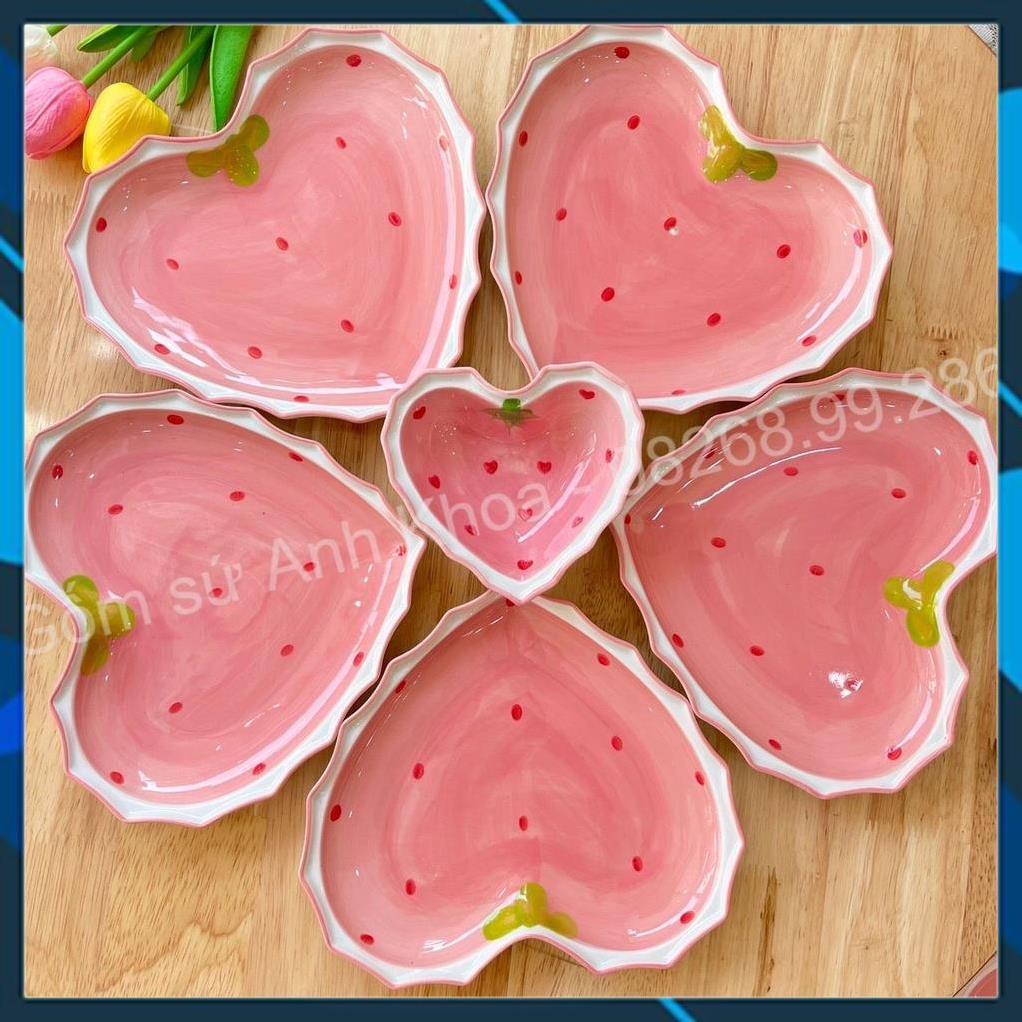 Set Chén dĩa sứ Bát ăn cơm Đĩa sứ Dễ thương Decor Bộ dâu hồng trang trí món ăn cực đẹp.